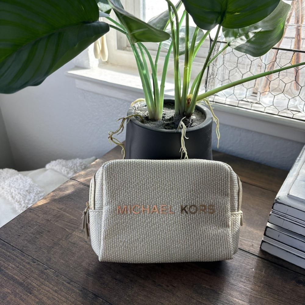 MICHAEL KORS Metallic Gold Makeup Bag/Cosmetic Pouch Shimmering